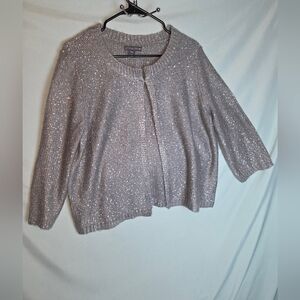 Covington Sequined Sparkle 3/4 Sleeve Gray Cropped Cardigan Women's Sz XL NWT